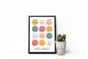 Mourne Mountains multi-colour art print in a picture frame