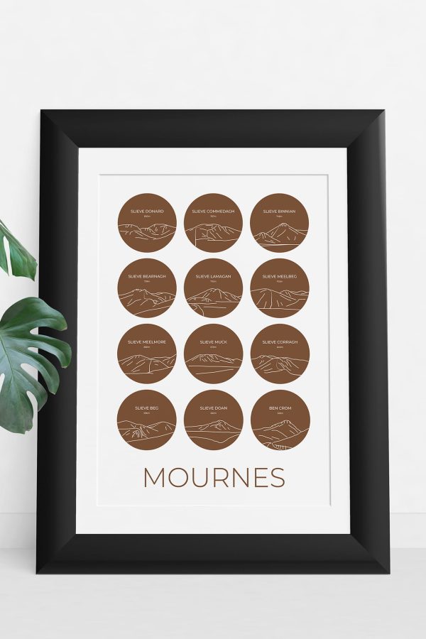 Mourne Mountains single colour art print in a picture frame