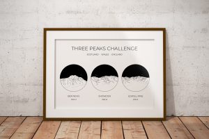 National Three Peaks Challenge Circle Line Art Print in a picture frame