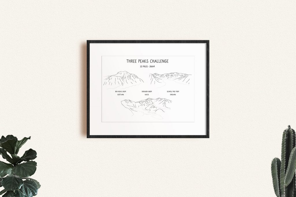 National Three Peaks Challenge Line Art Print - In from the Wild