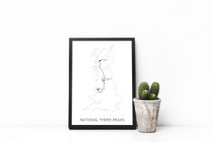 National Three Peaks Challenge Map art print in a picture frame