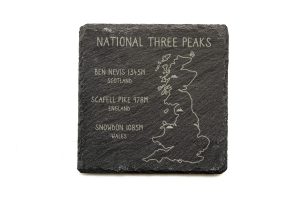 National Three Peaks Challenge Map Slate Coaster Square