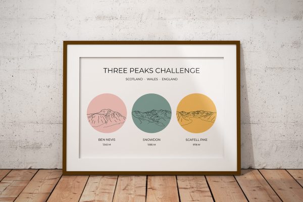 National Three Peaks Challenge Multi-Colour Art Print Bright 1
