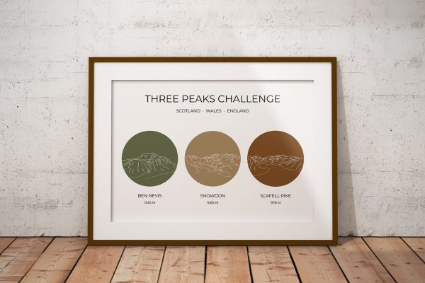 National Three Peaks Challenge Multi-Colour Art Print Natural 1