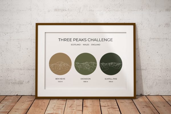 National Three Peaks Challenge Multi-Colour Art Print Natural 2