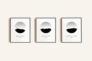 National Three Peaks challenge set of three art prints in picture frames