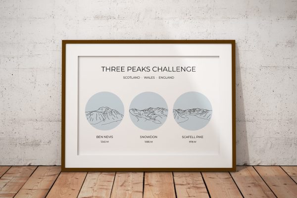 National Three Peaks Challenge Single Colour Art Print Blue 1