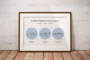 National Three Peaks Challenge Single Colour Art Print Blue 2