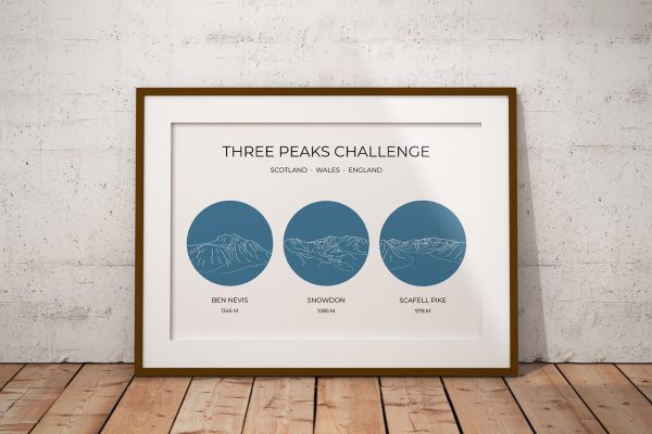 National Three Peaks Challenge Single Colour Art Print Blue 3