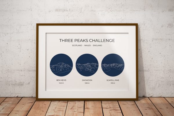 National Three Peaks Challenge Single Colour Art Print Blue 4