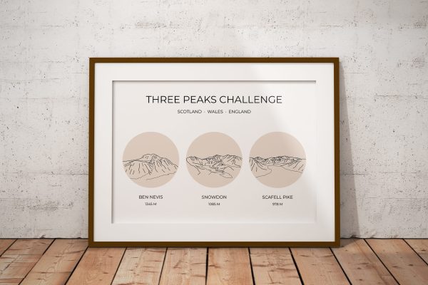 National Three Peaks Challenge Single Colour Art Print Brown 1