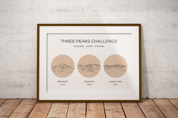 National Three Peaks Challenge Single Colour Art Print Brown 2