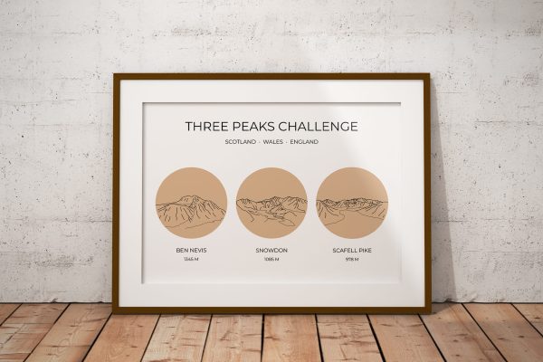 National Three Peaks Challenge Single Colour Art Print Brown 3