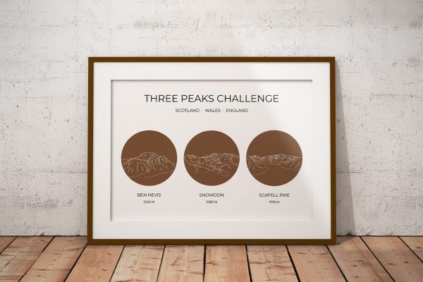National Three Peaks Challenge Single Colour Art Print Brown 4