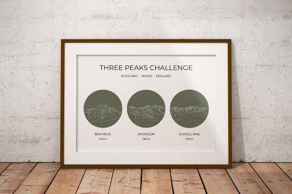 National Three Peaks Challenge Single Colour Art Print Green 3
