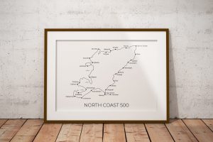 North Coast 500 art print in a picture frame