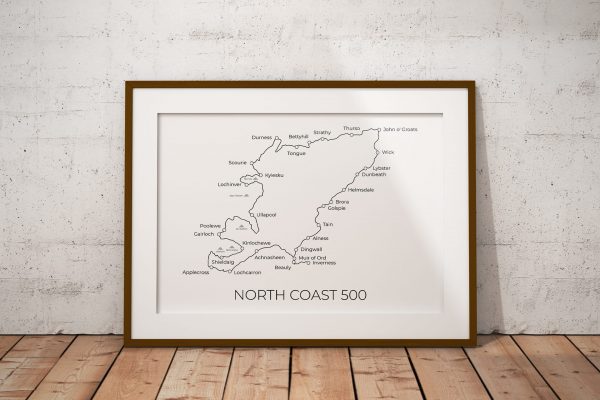 North Coast 500 markable map art print in a picture frame