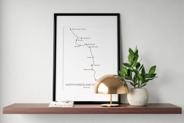 Northumberland Coast Path art print in a picture frame