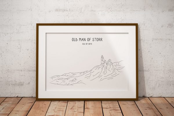 Old Man of Storr line art print in a picture frame