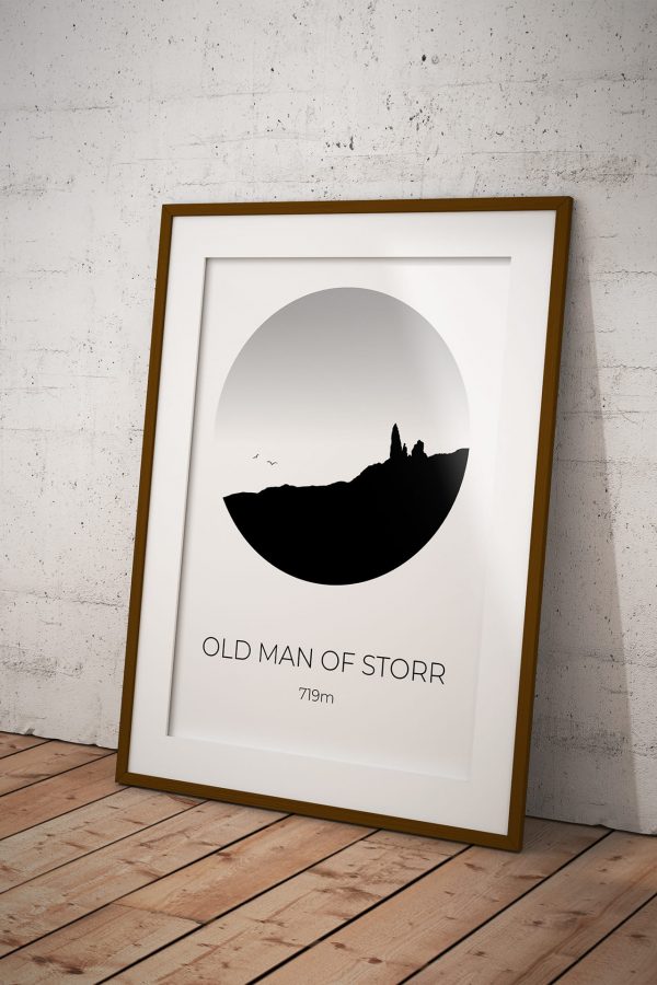 Old Man of Storr silhouette art print in a picture frame