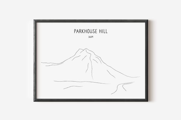 Parkhouse Hill line art print in a picture frame