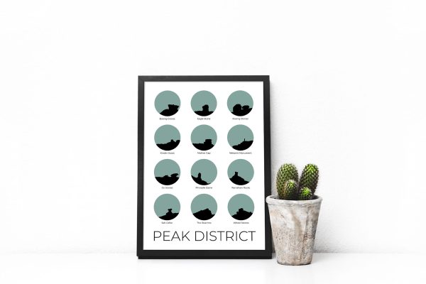 Peak District Colour Silhouette Art Print in a picture frame