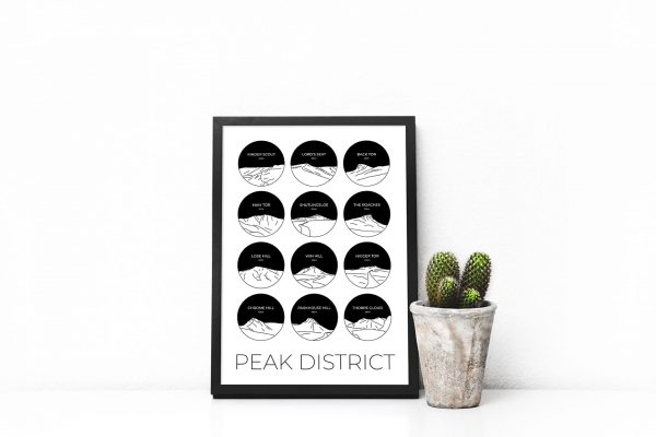 Peak District collage art print in a picture frame
