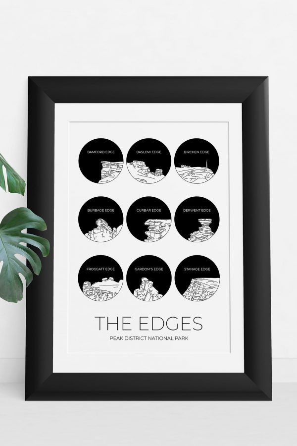 Peak District Edges black art print in a picture frame