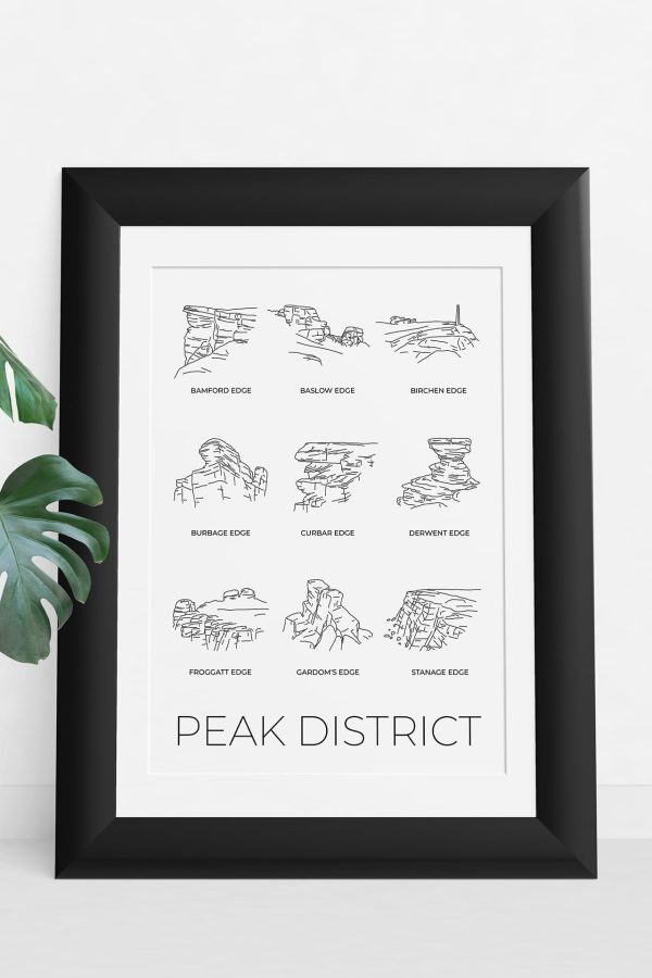 Peak District Edges line art print in a picture frame