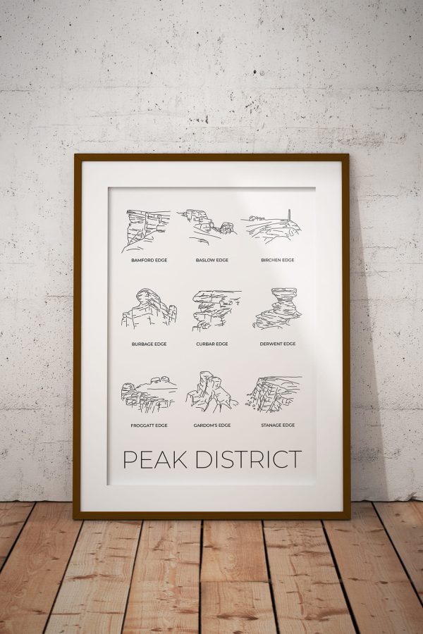 Peak District Edges line art print in a picture frame