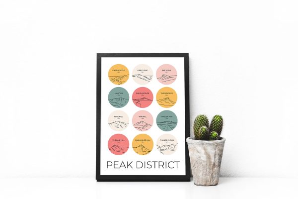 Peak District hills multi-colour art print in a picture frame