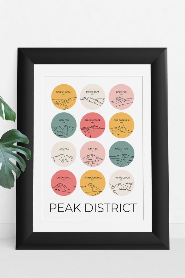 Peak District hills multi-colour art print in a picture frame