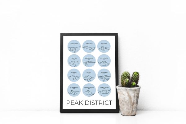 Peak District Hills single colour art print in a picture frame