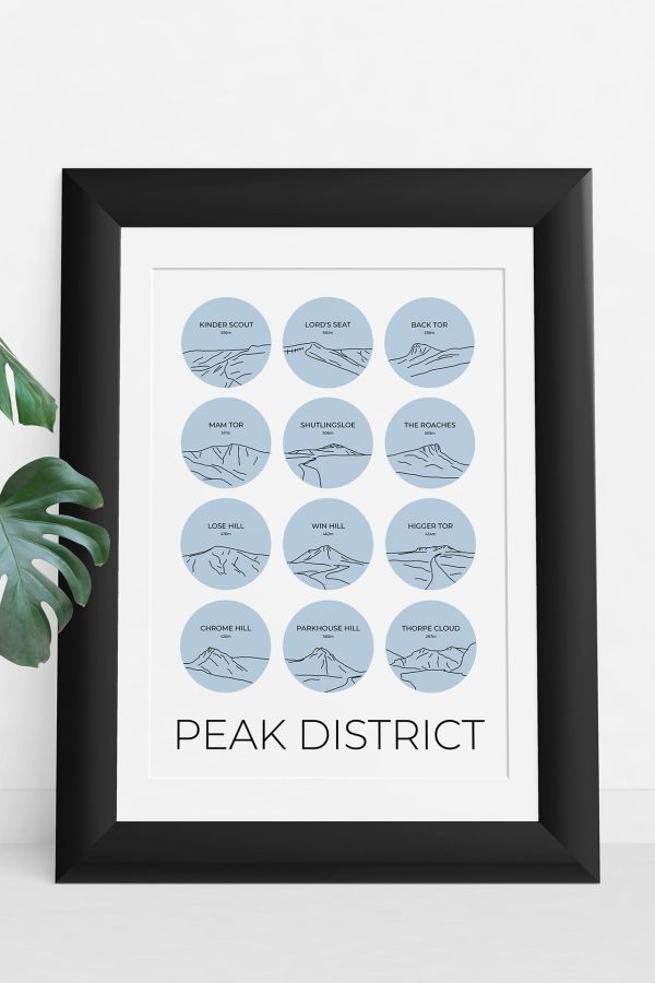 Peak District Hills single colour art print in a picture frame