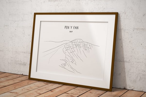 Pen y Fan line art print in a picture frame
