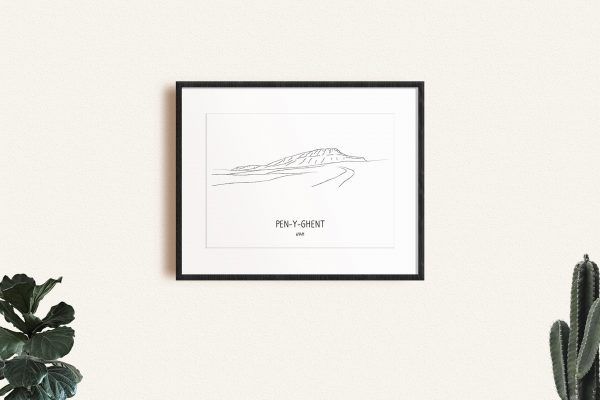 Pen-y-Ghent line art print in a picture frame