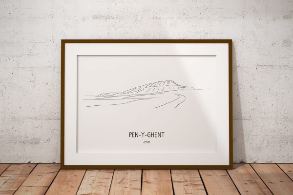 Pen-y-Ghent line art print in a picture frame