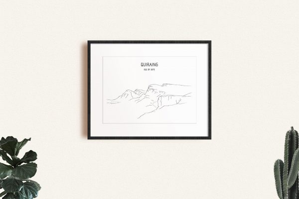 Quiraing line art print in a picture frame