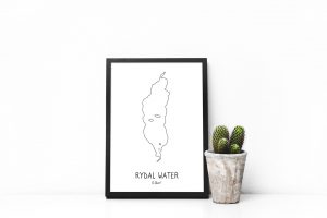 Rydal Water line art print in a picture frame
