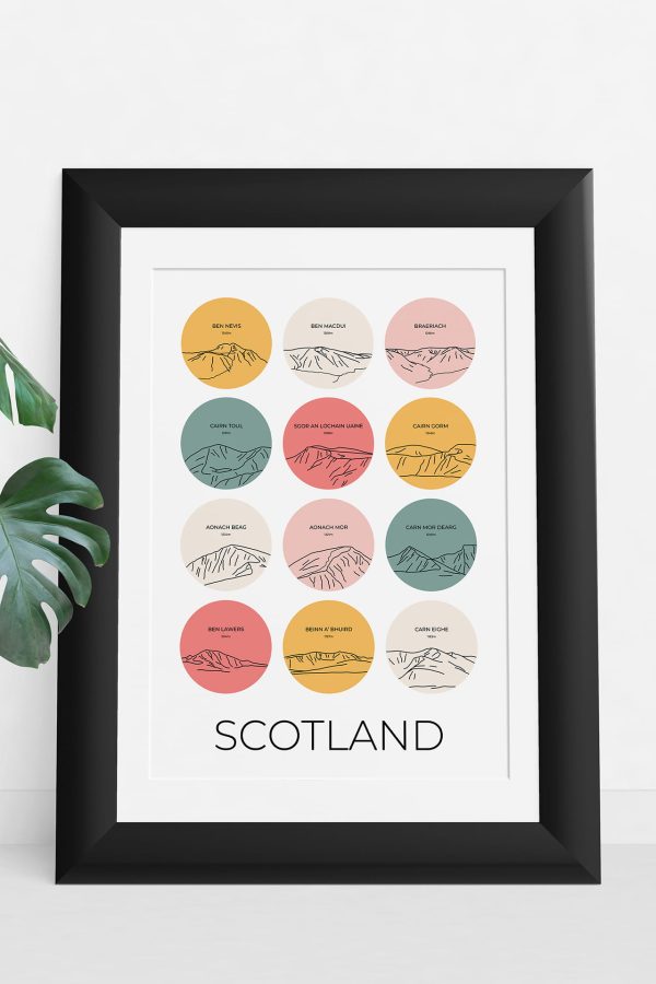 Scottish Mountains multi-colour art print in a picture frame