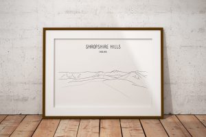 Shropshire Hills line art print in a picture frame