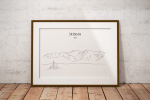 Skiddaw line art print in a picture frame
