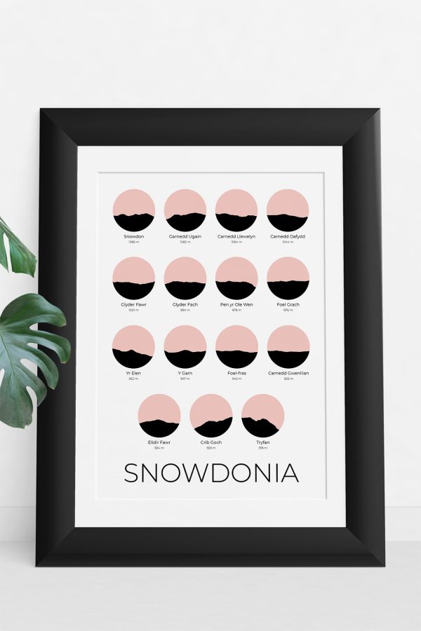 Snowdonia Colour Silhouette Art Print in a picture frame