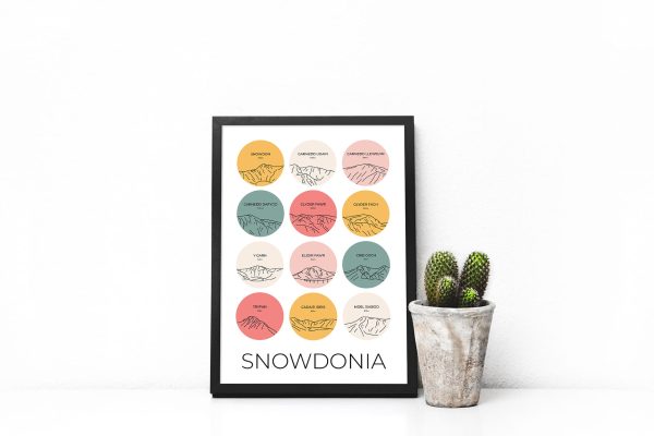 Snowdonia multi-colour art print in a picture frame