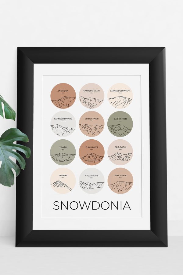 Snowdonia multi-colour art print in a picture frame