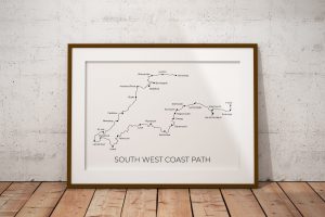 South West Coast Path art print in a picture frame