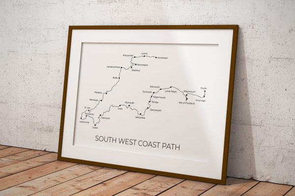 South West Coast Path art print in a picture frame