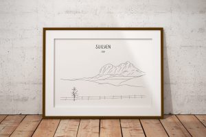Suilven line art print in a picture frame