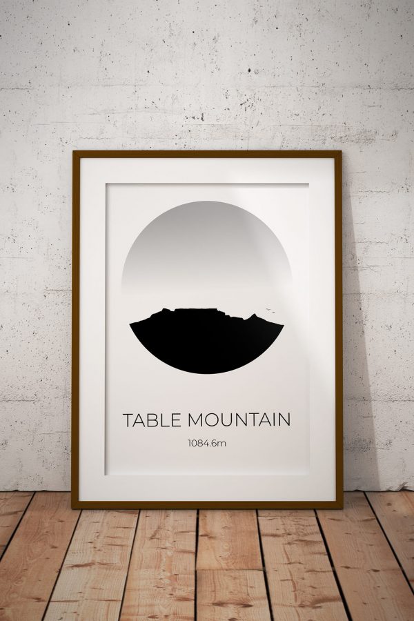 Table Mountain silhouette art print in a picture frame
