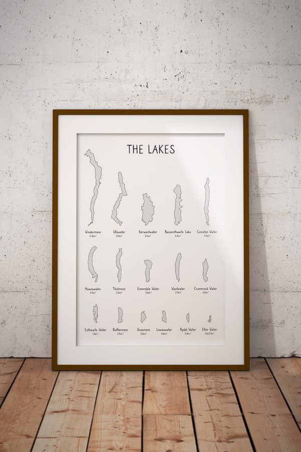 The Lakes Shaded line art print in a picture frame